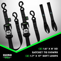 Rhino USA Heavy Duty Ratchet Tie - Downs 2 - Pack (Black) 1.6In X 8Ft - My Store