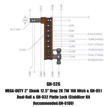 compare product Gen-Y Mega Duty 2in Shank 12.5in Drop 16K Hitch w/Dual-Ball/Pintle Lock