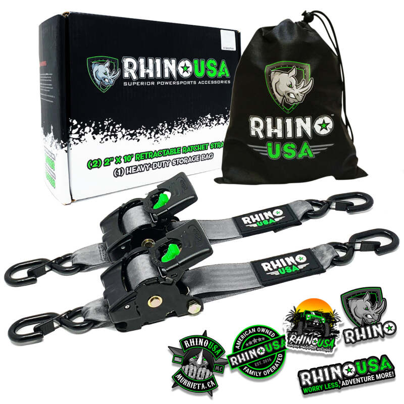 Rhino USA Retractable Ratchet Straps (2Pk 2Inx10Ft) Gray - My Store