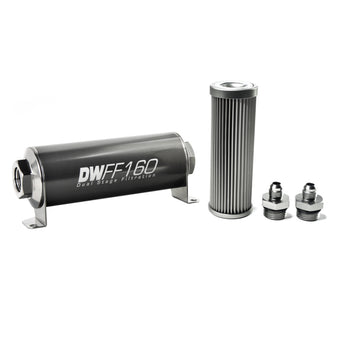 compare product DeatschWerks Stainless Steel 6AN 10 Micron Universal Inline Fuel Filter Housing Kit (160mm)