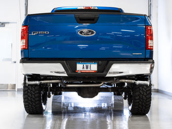 compare product AWE Tuning 2015+ Ford F-150 0FG Dual Exit Performance Exhaust System w/5in Chrome Silver Tips