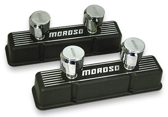 compare product Moroso Chevrolet Small Block Valve Cover - 2 Covers w/2 Breathers - Black Finished Aluminum - Pair