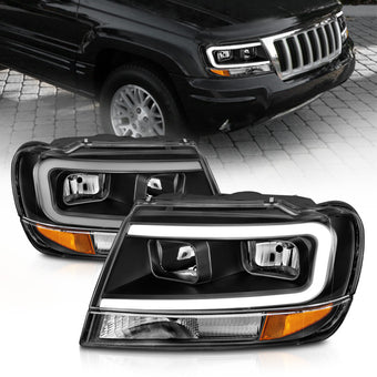compare product ANZO 99-04 Jeep Grand Cherokee Crystal Headlights - w/ Light Bar Black Housing