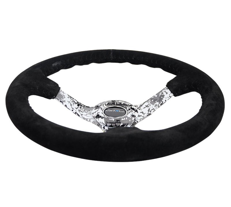 NRG Reinforced Steering Wheel (350mm / 3in. Deep) Blk Suede w/Hydrodipped Digi - Camo Spokes - My Store