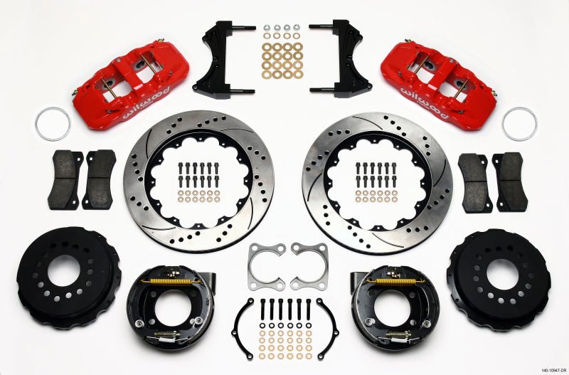 Wilwood AERO4 Rear P - Brake Kit 14.00in Drilled Red Big Ford Old Style 2.36in Offset - My Store