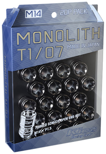 compare product Project Kics 14 x 1.5 Glorious Black T1/07 Monolith Lug Nuts - 20 Pcs