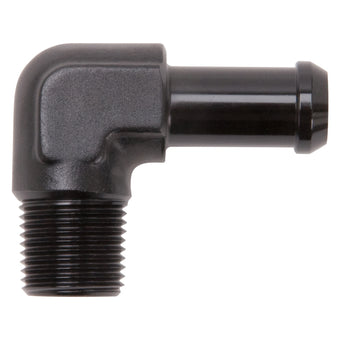compare product Edelbrock Hose End 90-Degree 3/8In NPT to 1/2In Barb Black Anodize