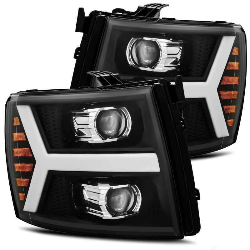 AlphaRex 07 - 13 Chevy 1500HD PRO - Series Proj Headlight Plank Style Matte Blk w/Activ Light/Seq Signal - My Store
