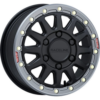 compare product Raceline A14BG Alpha 17x7in/5x114.3 BP/25mm Offset/68mm Bore- Blk & Gunmetal Ring Beadlock Wheel