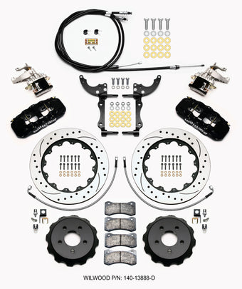 compare product Wilwood AERO4 / MC4 Rear Kit 14.00 Drilled 15-23 Mustang w/Lines & Cables