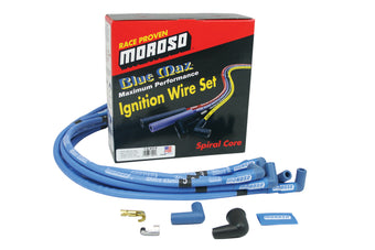 compare product Moroso Chevrolet Small Block Ignition Wire Set - Blue Max - Spiral Core - Sleeved - HEI - 90 Degree