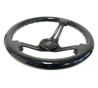 compare product NRG Reinforced Steering Wheel (350mm / 3in. Deep) Black Multi Color Flake Wood w/ Black Matte Center