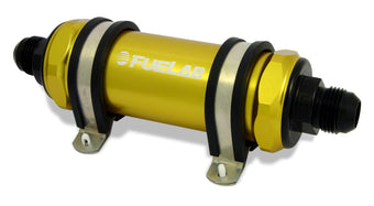 compare product Fuelab 828 In-Line Fuel Filter Long -6AN In/Out 6 Micron Fiberglass - Gold