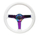 NRG Reinforced Steering Wheel (350mm / 3in. Deep) Classic White w/4mm Neochrome Solid 3 - Spoke - My Store