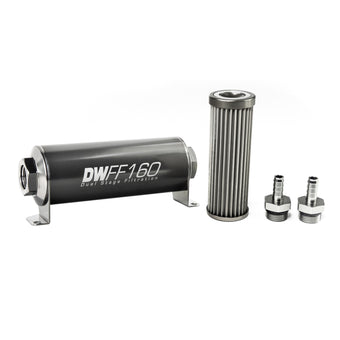 compare product DeatschWerks Stainless Steel 3/8in 40 Micron Universal Inline Fuel Filter Housing Kit (160mm)