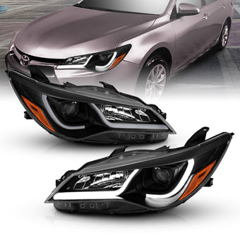 compare product ANZO Projector Headlights With Plank Style Design Black w/Amber 15-16 Toyota Camry (4DR)
