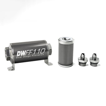 compare product DeatschWerks Stainless Steel 6AN 100 Micron Universal Inline Fuel Filter Housing Kit (110mm)
