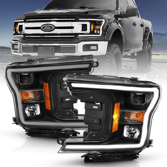 compare product ANZO 2018-2019 Ford F-150 Projector Plank Style H.L. Black Amber (Without Switchback)