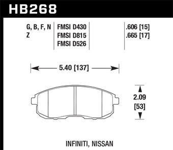 compare product Hawk 03-04 G35/03-05 G35X/ 02-05 350z w/o Brembo DTC-60 Race Front Brake Pads