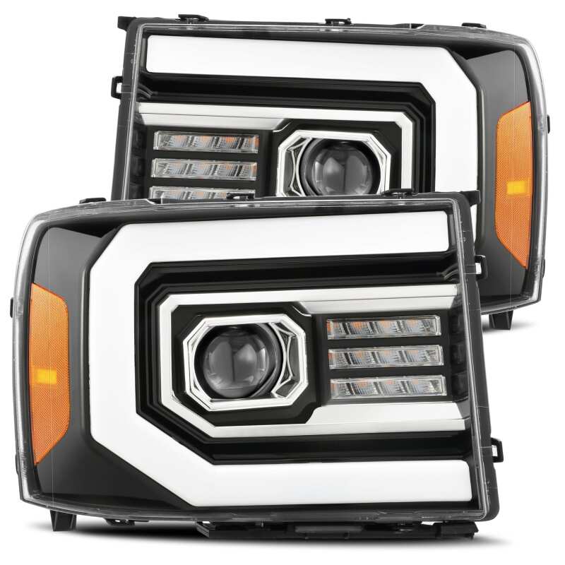 AlphaRex 07 - 13 GMC Sierra 1500 (No Clsc) LUXX - Series LED Proj HL Jet Blk w/Actv Lgt & Seq.Sig / DRL - My Store