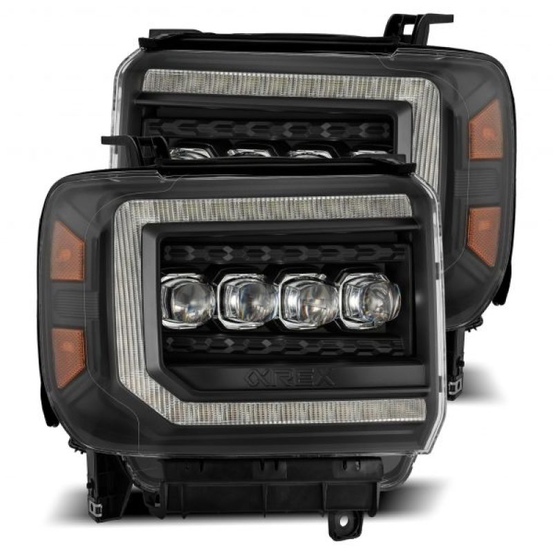 AlphaRex 14 - 18 GMC Sierra NOVA LED Proj Headlights Plank Style Black w/Activ Light/Seq Signal/DRL - My Store