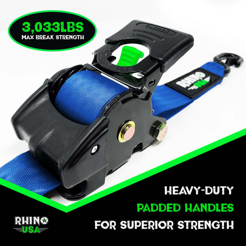 Rhino USA Retractable Ratchet Straps (2Pk 2Inx10Ft) Blue - My Store