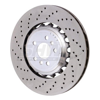 compare product SHW 18-21 BMW M5 4.4L Left Rear Cross-Drilled Lightweight Brake Rotor (34217991103)