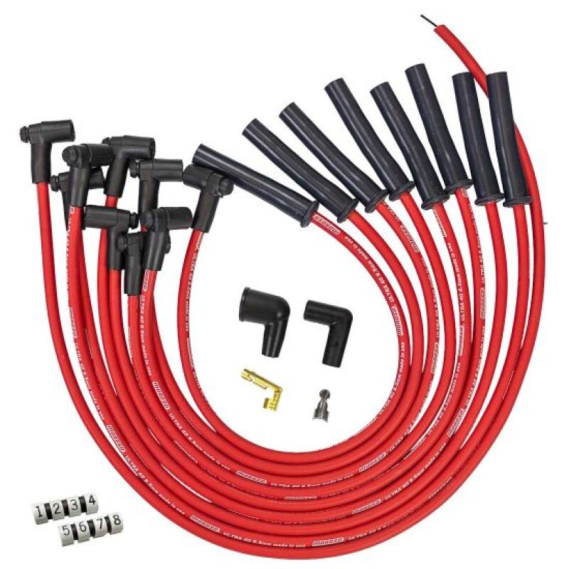 Moroso Ford 351C HEI - Style Cap Ultra 40 8.5mm Multi - Angle Boot Ignition Spark Plug Wire Set - Red - My Store