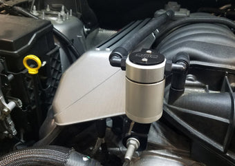 compare product J&L 11-24 Dodge Charger SRT 6.4L Hemi Passenger Side Oil Separator 3.0 - Clear Anodized