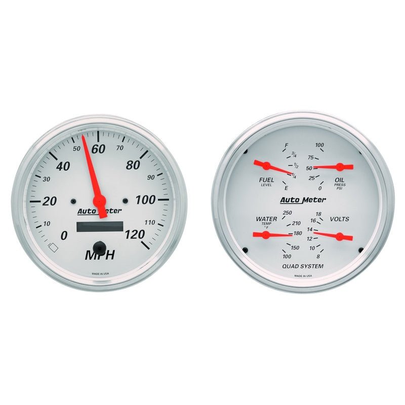 AutoMeter Gauge Kit 2 Pc. Quad & Speedometer 5in. Arctic White - My Store