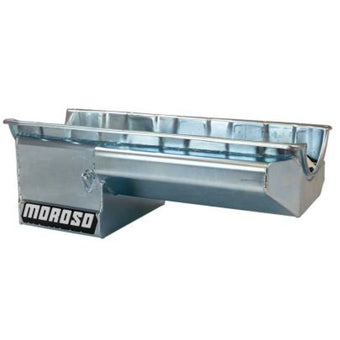 compare product Moroso BBC Gen V/VI Drag Race Steel Oil Pan - Clear Zinc