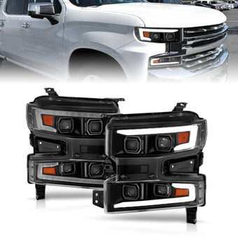 compare product ANZO 19-22 Chevrolet Silverado 1500 LED Proj HL w/Lgt Bar SwBk Seq. Blk w/In. Light - Passenger Side