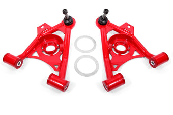 compare product BMR 79-93 Mustang Fox Lower Control A-Arm Front w/ Spring Pocket/Tall Ball Joint - Red