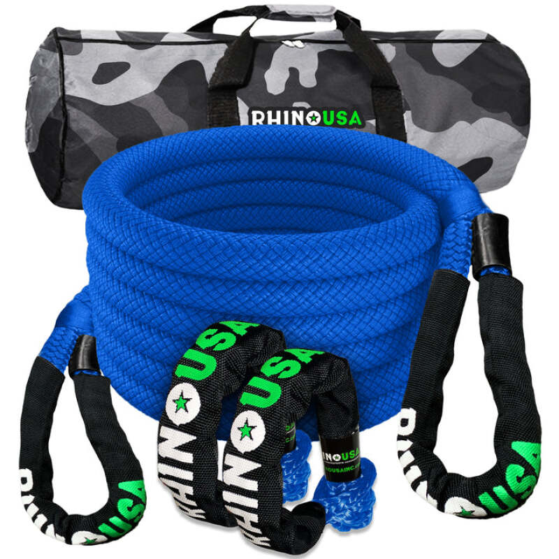 Rhino USA 7/8In X 30Ft Kinetic Rope Recovery Kit W/Soft Shackles (Blue) - My Store