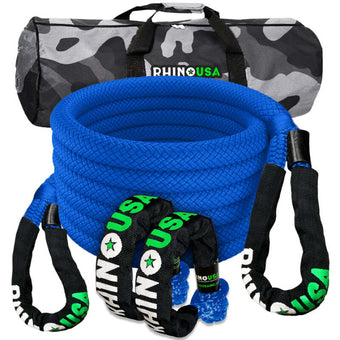 compare product Rhino USA 7/8In X 30Ft Kinetic Rope Recovery Kit W/Soft Shackles (Blue)