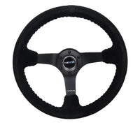 NRG Reinforced Steering Wheel (350mm / 3in. Deep) Blk Suede/Blk Bball Stitch w/5mm Matte Black Spoke - My Store
