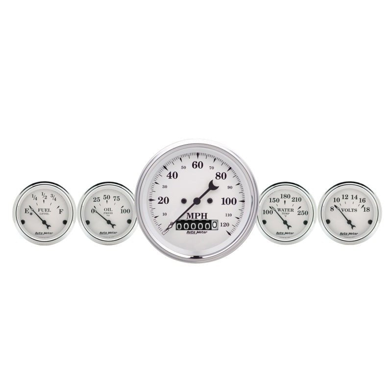 AutoMeter Gauge Kit 2 Pc. Quad & Speedometer 3 - 3/8in. Old Tyme White - My Store