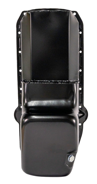 compare product Moroso Pre-85 Chevrolet Small Block (w/Driver Side Dipstick) Wet Sump 6qt 8.25in Steel Oil Pan - Blk