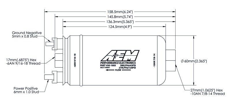 AEM 400LPH High Pressure Fuel Pump - 6AN Female Out, - 10AN Female In - My Store