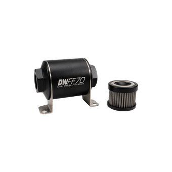 compare product DeatschWerks Stainless Steel 8AN 40 Micron Universal Inline Fuel Filter Housing Kit (70mm)