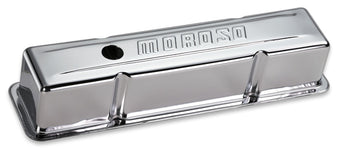compare product Moroso Chevrolet Small Block Valve Cover - w/Baffle - Stamped Steel Chrome Plated - Pair