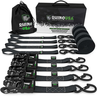 compare product Rhino USA Heavy Duty Ratchet Tie-Down 4-Pack (Black) 1.6In X 8Ft