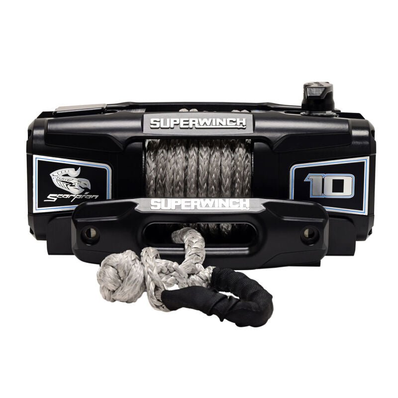 Superwinch 10000 LBS 12V DC 3/8in x 54ft Synthetic Rope Scorpion 10000SR Winch - Black Powdercoat - My Store