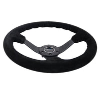 NRG Reinforced Steering Wheel (350mm / 3in. Deep) Blk Suede/Blk Bball Stitch w/5mm Matte Black Spoke - My Store