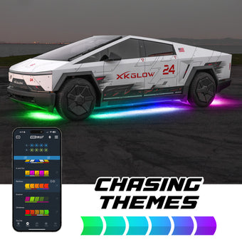 compare product XK Glow Tesla Cybertruck XKMax LED Underglow Light Kit w/ RGBW Chasing Lights