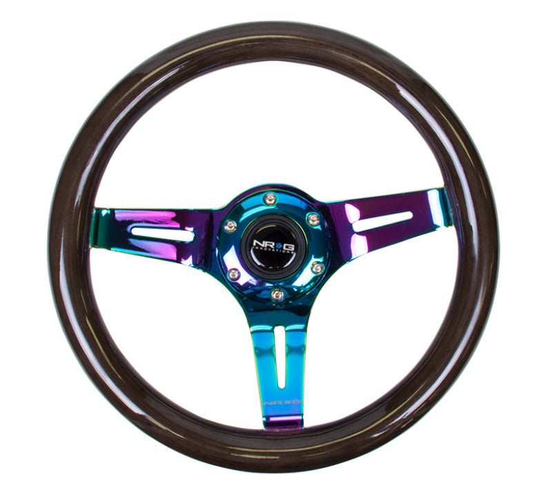 NRG Classic Wood Grain Steering Wheel (310mm) Black w/Neochrome 3 - Spoke Center - My Store