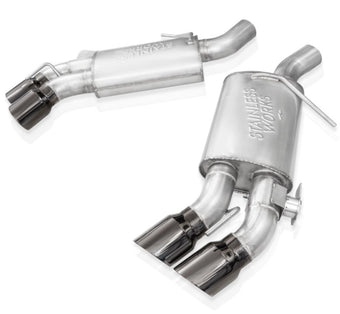 compare product Stainless Works 16-21 Camaro SS 3in Redline Factory Connect Axle Back w/Valve - 4in Quad Black Tips