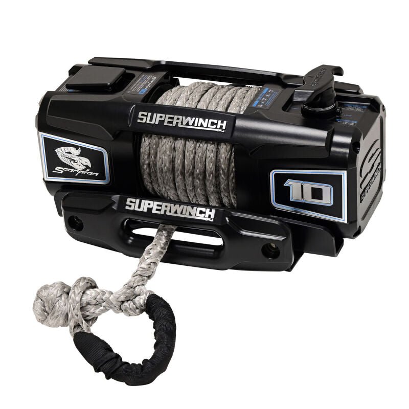 Superwinch 10000 LBS 12V DC 3/8in x 54ft Synthetic Rope Scorpion 10000SR Winch - Black Powdercoat - My Store