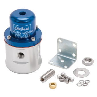 compare product Edelbrock Fuel Pressure Regulator Carbureted 160 GPH 5-10 PSI 3/8In In/Out 3/8In Return Blue/Clear