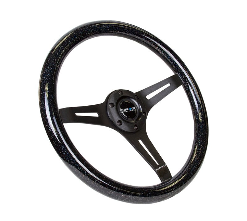 NRG Classic Wood Grain Steering Wheel (350mm) Black Sparkled Grip w/Black 3 - Spoke Center - My Store